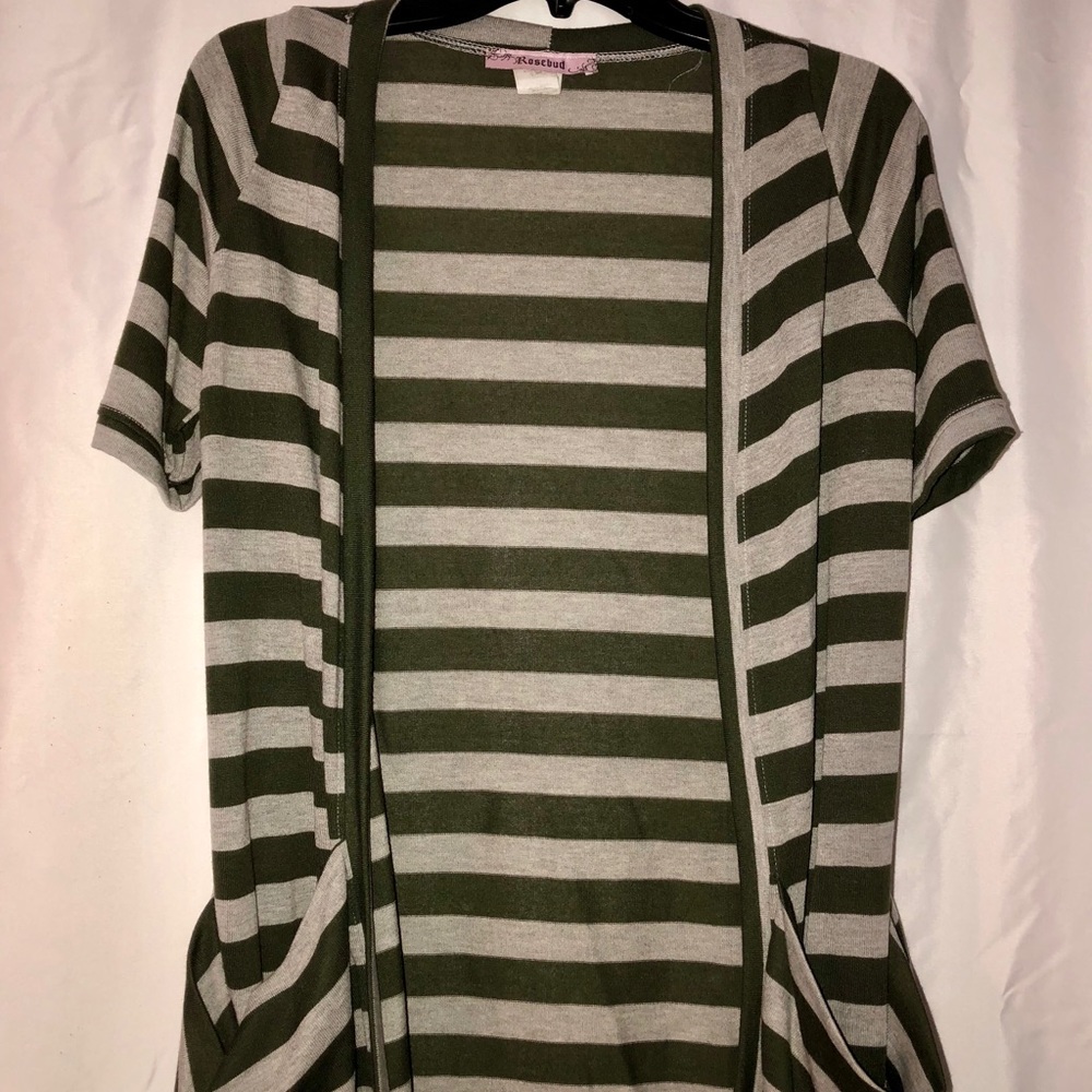 Olive and grey stripe cardigan with pockets